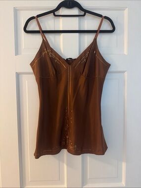 Fozae Nichols Brown Satin Cami Top - Sleeveless V-Neck